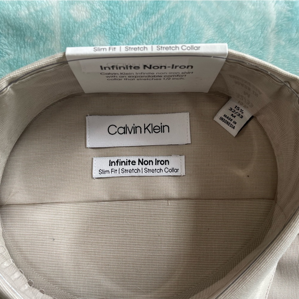 NWT Calvin Klein mens beige dress shirt.